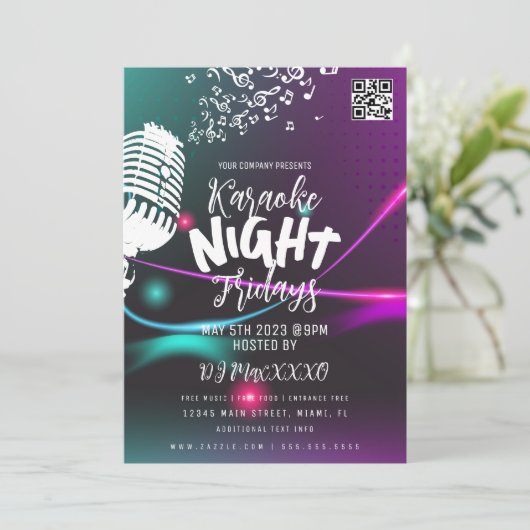 Karaoke Night Event Party Bar Flyer Kaart (Staand voorkant)