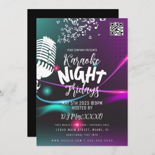 Karaoke Night Event Party Bar Flyer Kaart (Voorkant / Achterkant)