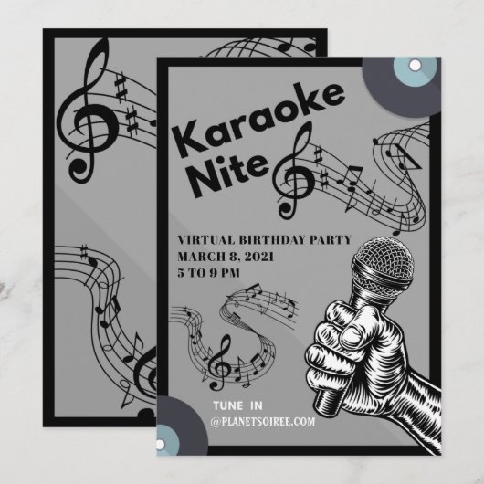 Karaoke Nite Birthday Invitation Kaart (Voorkant / Achterkant)