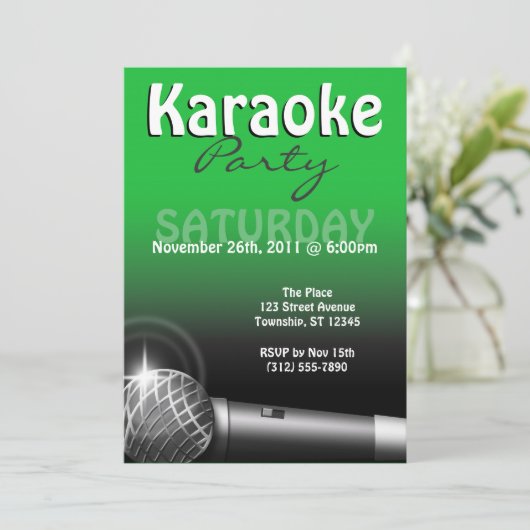 Karaoke Party Groene Uitnodigingen (Staand voorkant)