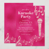 Karaoke Party Hot Pink Glitter Muzieknoten Kaart (Voorkant / Achterkant)