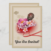 Karaoke Party Invitation Microphone Sing Song Card Kaart (Voorkant / Achterkant)