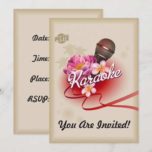 Karaoke Party Invitation Microphone Sing Song Card Kaart (Voorkant / Achterkant)