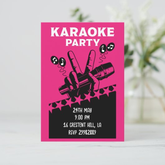 Karaoke Party Invite RSVP Kaartje (Staand voorkant)