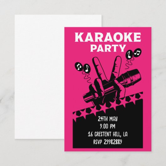 Karaoke Party Invite RSVP Kaartje (Voorkant / Achterkant)