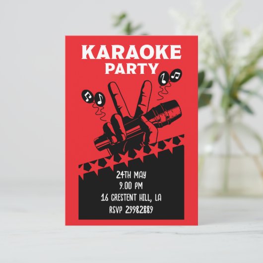 Karaoke Party Invite RSVP Kaartje (Staand voorkant)
