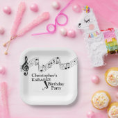 Karaoke Party Musical Scale Microphone Black White Papieren Bordje (Feest)