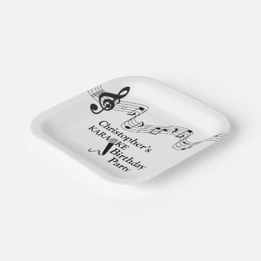 Karaoke Party Musical Scale Microphone Black White Papieren Bordje (Gebogen)