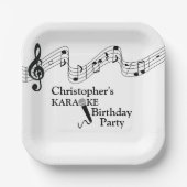 Karaoke Party Musical Scale Microphone Black White Papieren Bordje (Voorkant)