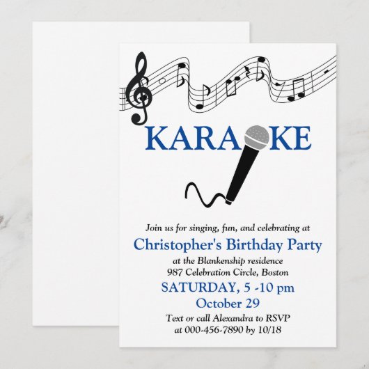 Karaoke Party Musical Scale Microphone Blue Kaart (Voorkant / Achterkant)