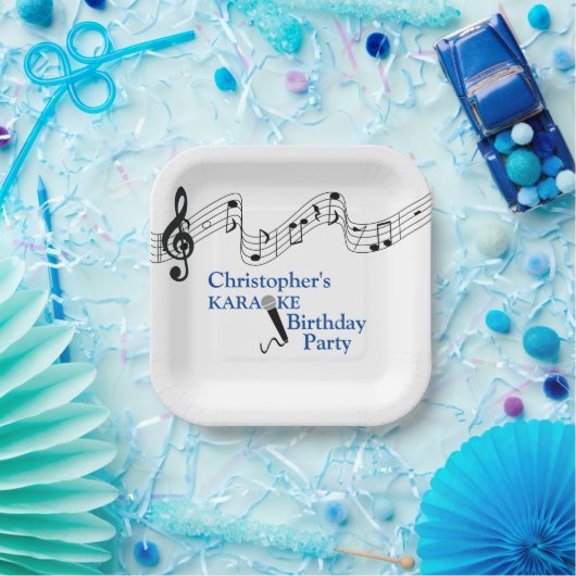 Karaoke Party Musical Scale Microphone Blue Papieren Bordje (Feest)