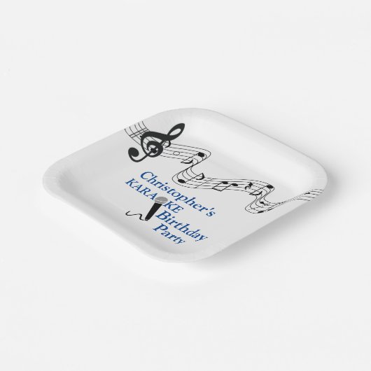 Karaoke Party Musical Scale Microphone Blue Papieren Bordje (Gebogen)