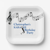 Karaoke Party Musical Scale Microphone Blue Papieren Bordje (Voorkant)