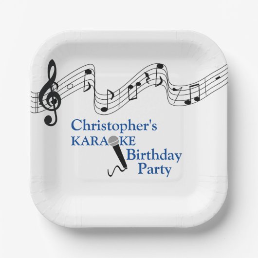 Karaoke Party Musical Scale Microphone Blue Papieren Bordje (Voorkant)