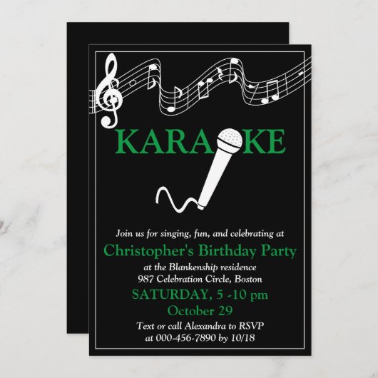 Karaoke Party Musical Scale Microphone Green Kaart (Voorkant / Achterkant)