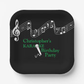 Karaoke Party Musical Scale Microphone Green Papieren Bordje (Voorkant)