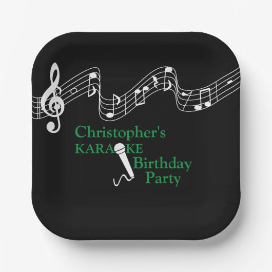 Karaoke Party Musical Scale Microphone Green Papieren Bordje (Voorkant)