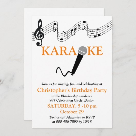 Karaoke Party Musical Scale Microphone Oranje Kaart (Voorkant / Achterkant)