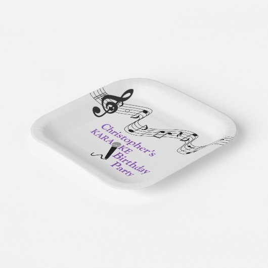 Karaoke Party Musical Scale Microphone Paars Papieren Bordje (Gebogen)