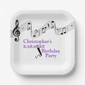 Karaoke Party Musical Scale Microphone Paars Papieren Bordje (Voorkant)