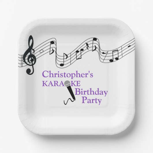 Karaoke Party Musical Scale Microphone Paars Papieren Bordje (Voorkant)