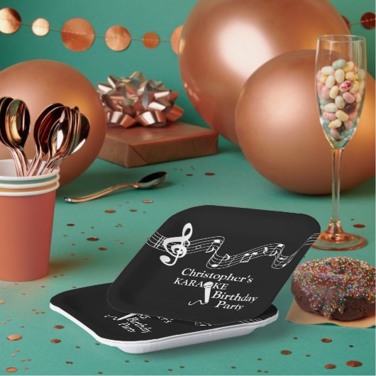 Karaoke Party Musical Scale Microphone Papieren Bordje (Multi)
