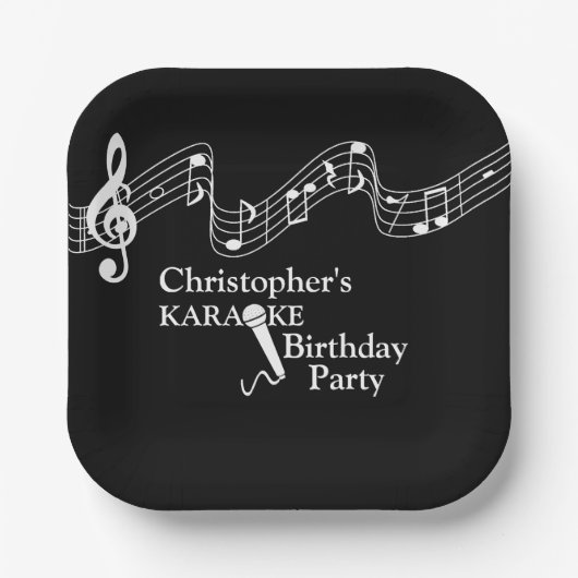 Karaoke Party Musical Scale Microphone Papieren Bordje (Voorkant)