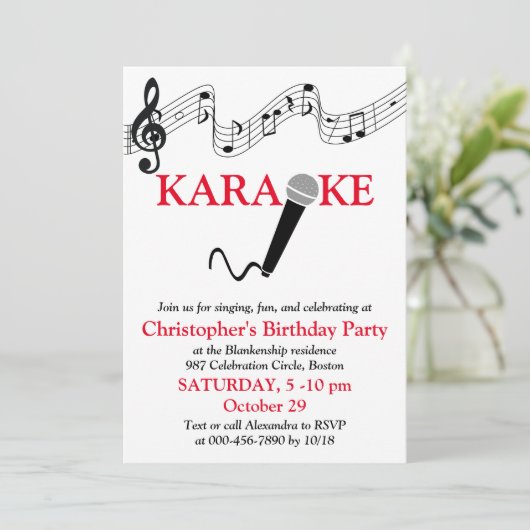 Karaoke Party Musical Scale Microphone Red Kaart (Staand voorkant)