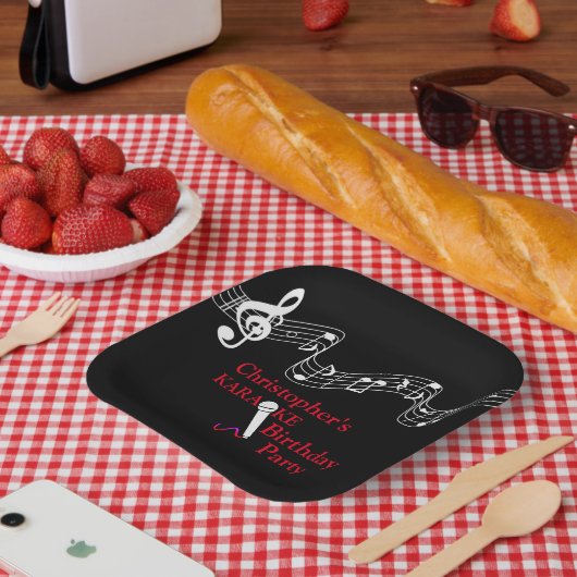 Karaoke Party Musical Scale Microphone Red Papieren Bordje (Picknick)