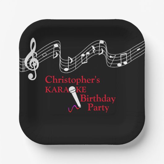 Karaoke Party Musical Scale Microphone Red Papieren Bordje (Voorkant)
