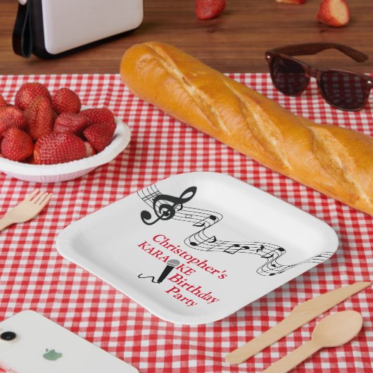 Karaoke Party Musical Scale Microphone Red Papieren Bordje (Picknick)