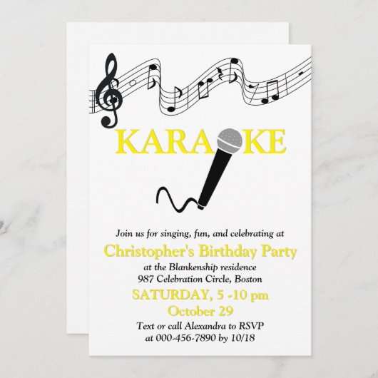 Karaoke Party Musical Scale Microphone Yellow Kaart (Voorkant / Achterkant)