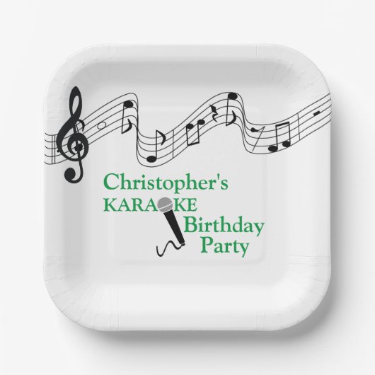 Karaoke Party Musical Scale Microphone Yellow Pape Papieren Bordje (Voorkant)