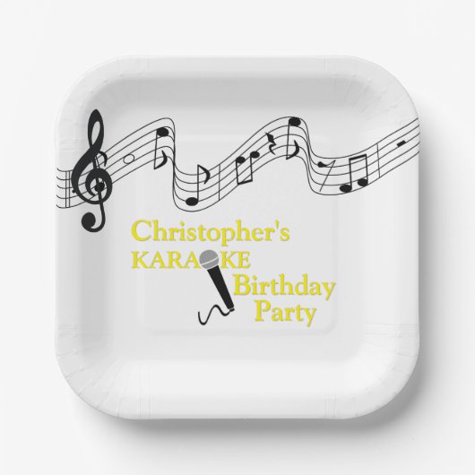 Karaoke Party Musical Scale Microphone Yellow Papieren Bordje (Voorkant)