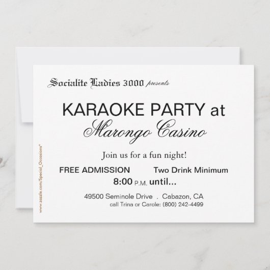 Karaoke Party Night Kaart (Achterkant)
