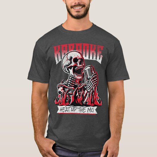 Karaoke Punk Rock Warmt Het Microfoon Skelet T-shirt (Voorkant)