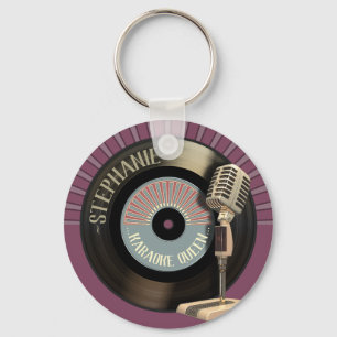 Karaoke Queen Funny Retro Record Sleutelhanger