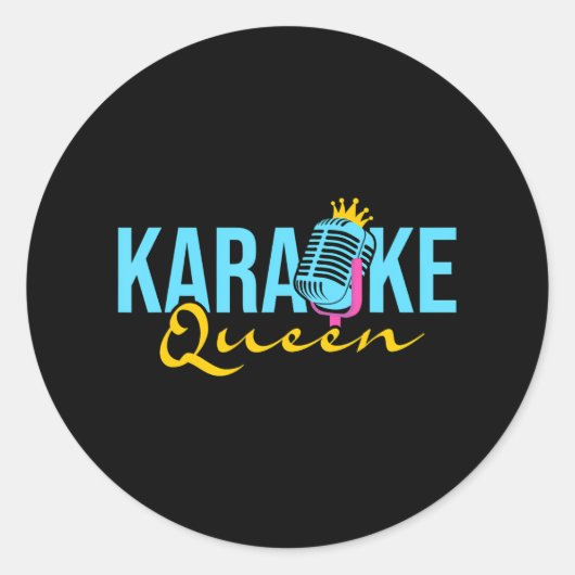 Karaoke Queen Microfoon Zingende Muziek Liefhebber Ronde Sticker (Voorkant)