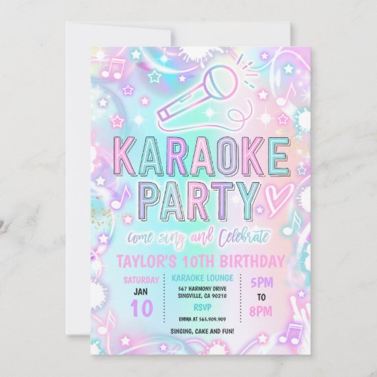 Karaoke Singing Music Tie Dye Neon Glow Birthday Kaart (Voorkant)