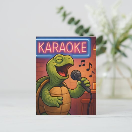 Karaoke Singing Turtle Briefkaart (Staand voorkant)