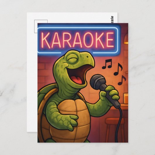 Karaoke Singing Turtle Briefkaart (Voorkant / Achterkant)