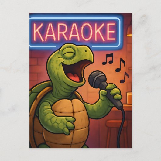 Karaoke Singing Turtle Briefkaart (Voorkant)