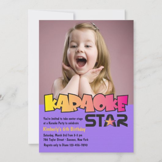 Karaoke Star Foto Birthday Party Invitation Kaart (Voorkant)