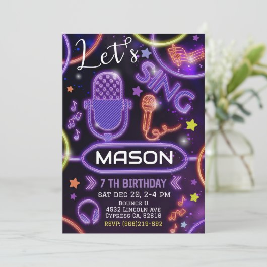 Karaoke Uitnodiging, Muziek Karaoke Feest Kaart (Staand voorkant)
