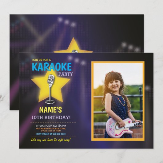 Karaoke verjaardagsfeest dansster foto kaart (Voorkant / Achterkant)
