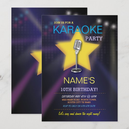 Karaoke verjaardagsfeest dansster Uitnodigen Kaart (Voorkant / Achterkant)