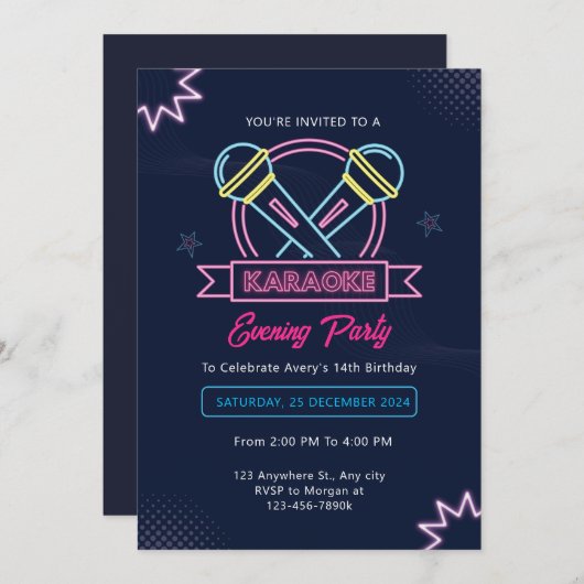 Karaoke Verjaardagsfeestje Kaart (Voorkant / Achterkant)