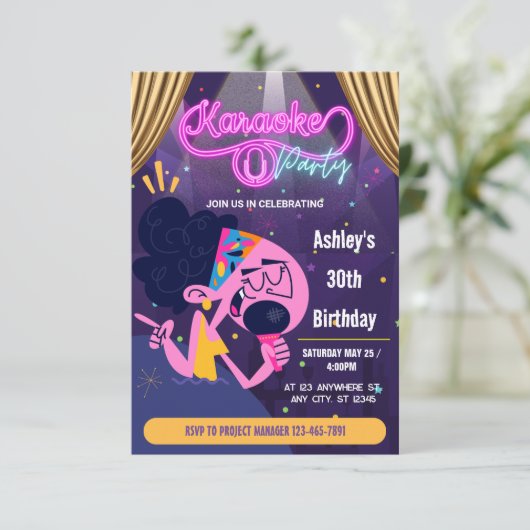 karaoke verjaardagsfeestje kaart (Staand voorkant)