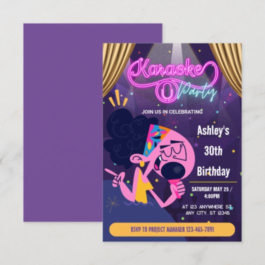 karaoke verjaardagsfeestje kaart (Voorkant / Achterkant)