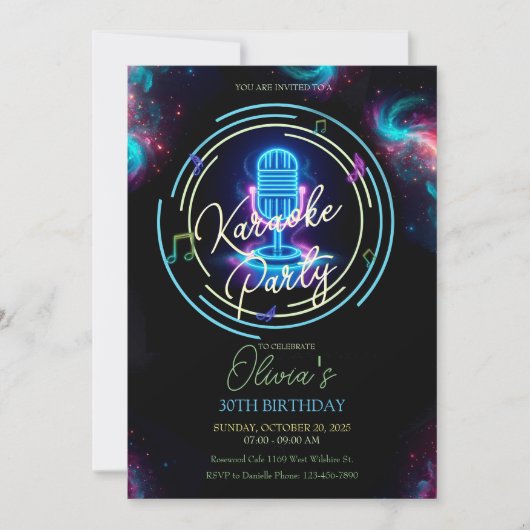 Karaoke verjaardagsfeestje uitnodiging (Voorkant)